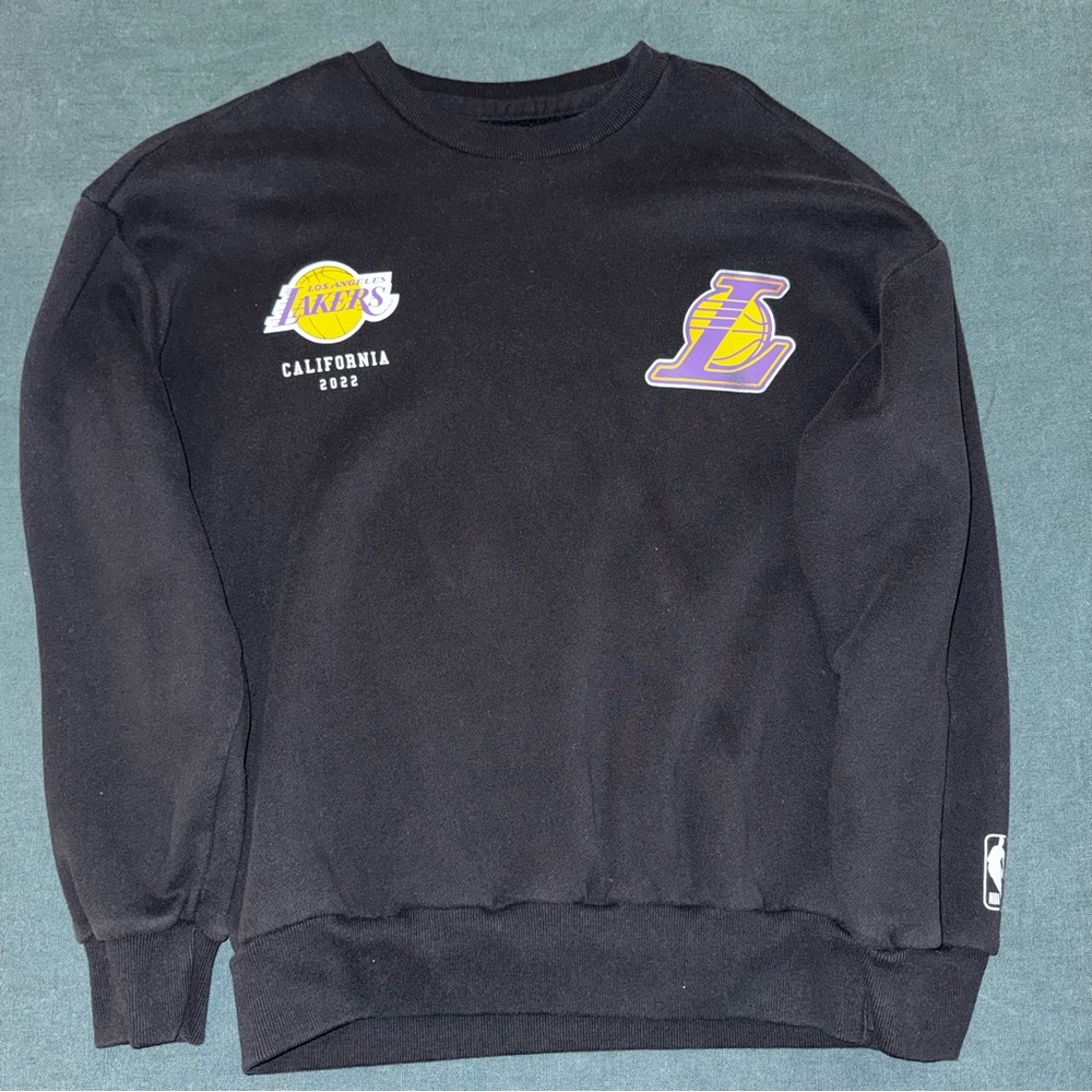 Hollister XS Black Crewneck Sweater with Purple and Yellow Logo